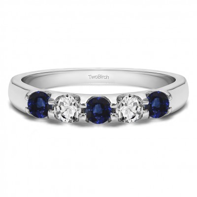 0.65 Carat Sapphire and Diamond Classic Double Shared Prong Wedding Band