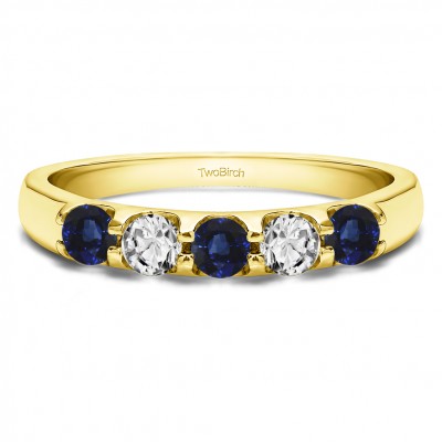 0.65 Carat Sapphire and Diamond Classic Double Shared Prong Wedding Band in Yellow Gold