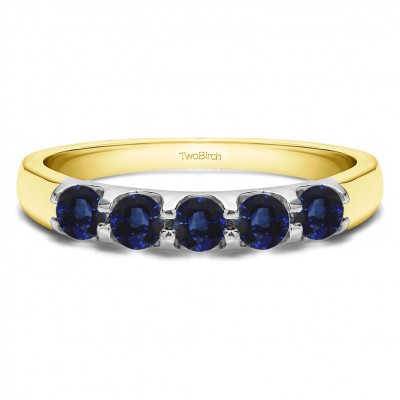 0.65 Carat Sapphire Classic Double Shared Prong Wedding Band in Two Tone Gold
