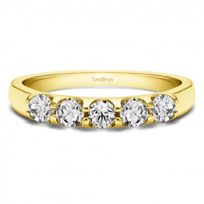 0.65 Carat Classic Double Shared Prong Wedding Band in Yellow Gold