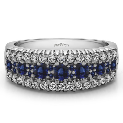 1.02 Carat Sapphire and Diamond Three Row Shared Prong Wedding Ring