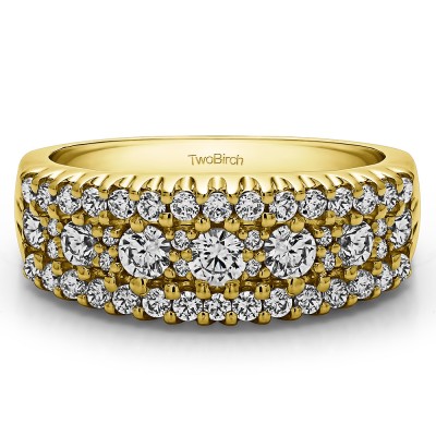 1.02 Carat Three Row Shared Prong Wedding Ring in Yellow Gold