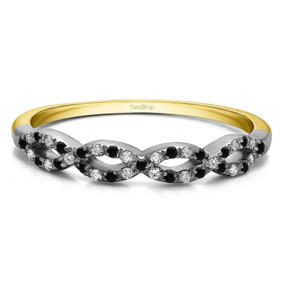 0.15 Carat Black and White Pave Set Infinity Wedding Ring  in Two Tone Gold