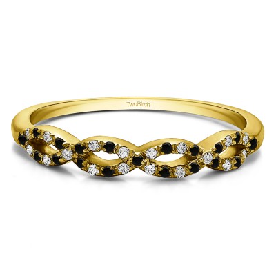0.15 Carat Black and White Pave Set Infinity Wedding Ring  in Yellow Gold