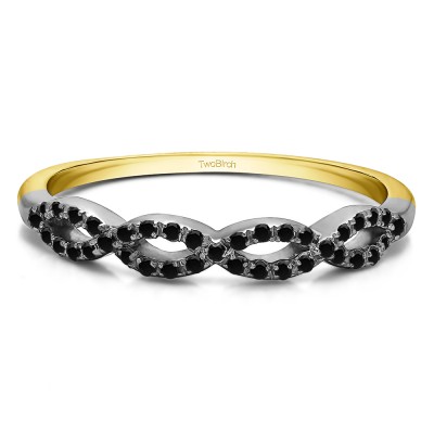 0.15 Carat Black Pave Set Infinity Wedding Ring  in Two Tone Gold