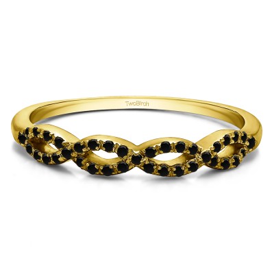 0.15 Carat Black Pave Set Infinity Wedding Ring  in Yellow Gold