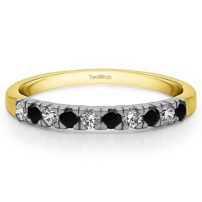 0.3 Carat Black and White Ten Stone French Cut Pave Set Wedding Ring   in Two Tone Gold