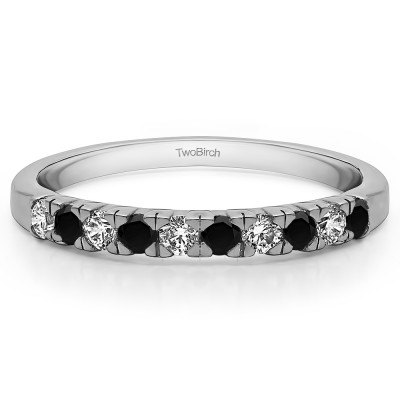 0.3 Carat Black and White Ten Stone French Cut Pave Set Wedding Ring