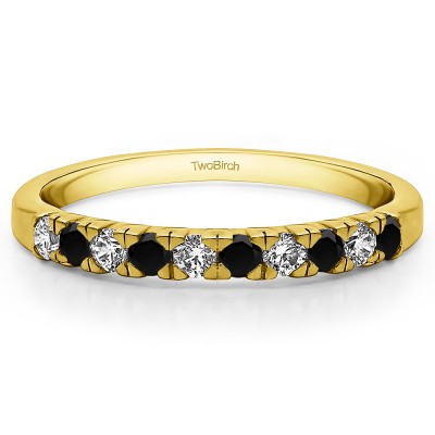 0.3 Carat Black and White Ten Stone French Cut Pave Set Wedding Ring   in Yellow Gold