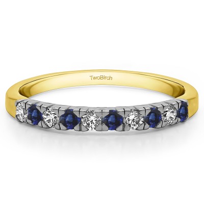 0.3 Carat Sapphire and Diamond Ten Stone French Cut Pave Set Wedding Ring   in Two Tone Gold