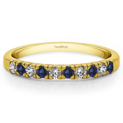0.3 Carat Sapphire and Diamond Ten Stone French Cut Pave Set Wedding Ring   in Yellow Gold