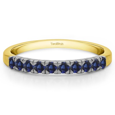 0.3 Carat Sapphire Ten Stone French Cut Pave Set Wedding Ring   in Two Tone Gold