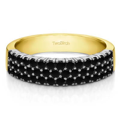 0.99 Carat Black Three Row Combined Prong Wedding Ring in Two Tone Gold