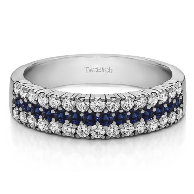0.99 Carat Sapphire and Diamond Three Row Combined Prong Wedding Ring