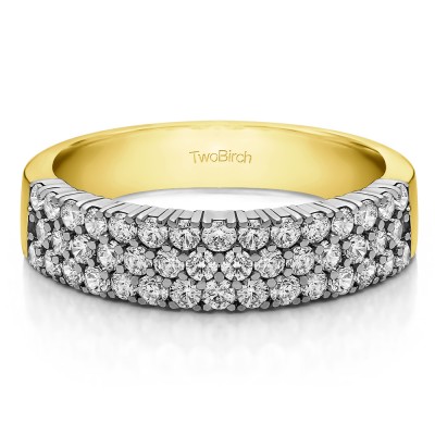 0.99 Carat Three Row Combined Prong Wedding Ring in Two Tone Gold