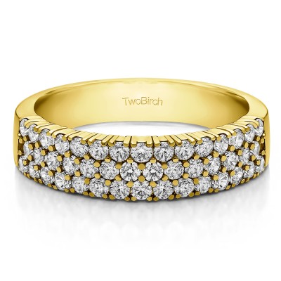 0.99 Carat Three Row Combined Prong Wedding Ring in Yellow Gold