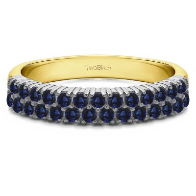 0.58 Carat Sapphire Double Row U Set Shared Prong Wedding Ring   in Two Tone Gold