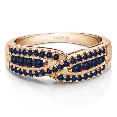 0.61 Carat Sapphire Cross Over U Prong Set Wedding Ring    in Rose Gold