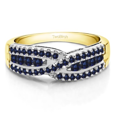 0.61 Carat Sapphire Cross Over U Prong Set Wedding Ring    in Two Tone Gold