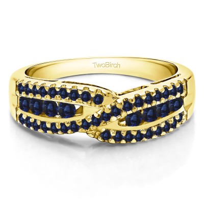 0.61 Carat Sapphire Cross Over U Prong Set Wedding Ring    in Yellow Gold