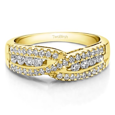 0.61 Carat Cross Over U Prong Set Wedding Ring    in Yellow Gold