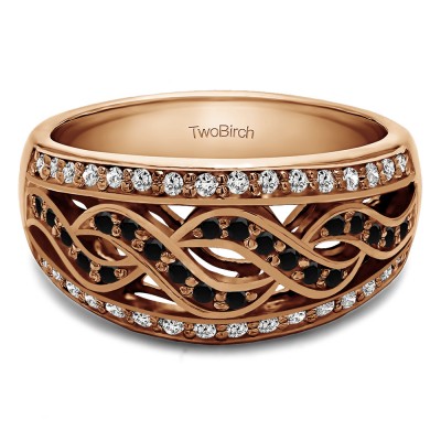 0.54 Carat Black and White Infinity Braid Pave Set Wedding Ring in Rose Gold