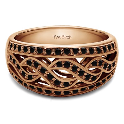 0.54 Carat Black Infinity Braid Pave Set Wedding Ring in Rose Gold