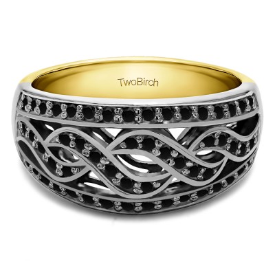 0.54 Carat Black Infinity Braid Pave Set Wedding Ring in Two Tone Gold