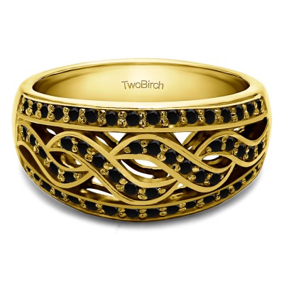 0.54 Carat Black Infinity Braid Pave Set Wedding Ring in Yellow Gold