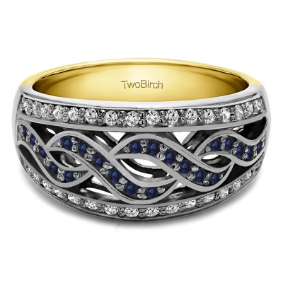 0.54 Carat Sapphire and Diamond Infinity Braid Pave Set Wedding Ring in Two Tone Gold