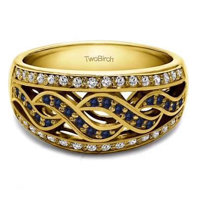 0.54 Carat Sapphire and Diamond Infinity Braid Pave Set Wedding Ring in Yellow Gold