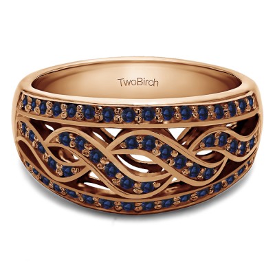 0.54 Carat Sapphire Infinity Braid Pave Set Wedding Ring in Rose Gold