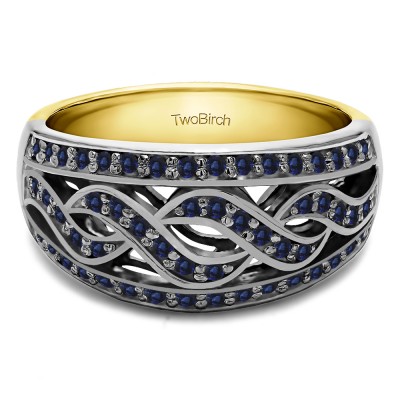 0.54 Carat Sapphire Infinity Braid Pave Set Wedding Ring in Two Tone Gold