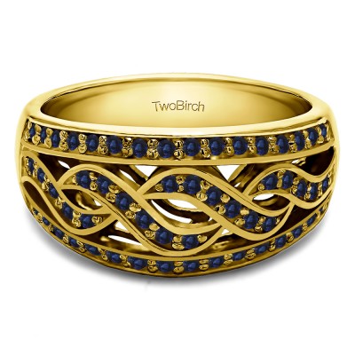 0.54 Carat Sapphire Infinity Braid Pave Set Wedding Ring in Yellow Gold