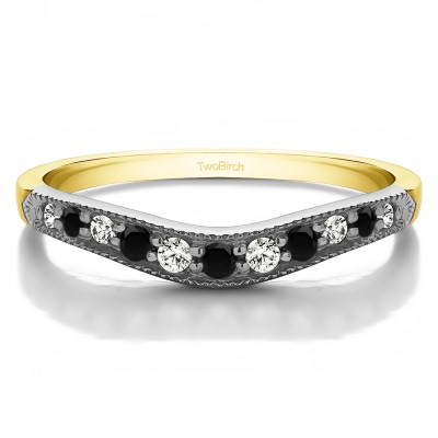 0.2 Ct. Black and White Millgrained Edge Shared Prong Shadow Band in Two Tone Gold