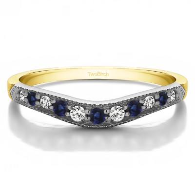 0.2 Ct. Sapphire and Diamond Millgrained Edge Shared Prong Shadow Band in Two Tone Gold