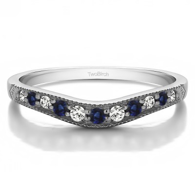 0.2 Ct. Sapphire and Diamond Millgrained Edge Shared Prong Shadow Band