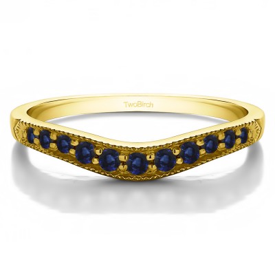 0.2 Ct. Sapphire Millgrained Edge Shared Prong Shadow Band in Yellow Gold