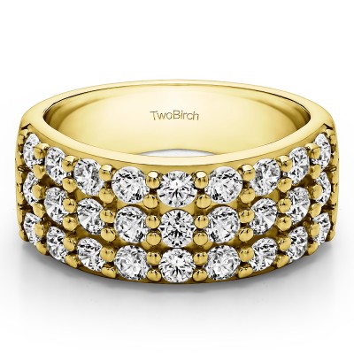 1.5 Carat Three Row Shared Prong Wide Wedding Band    in Yellow Gold