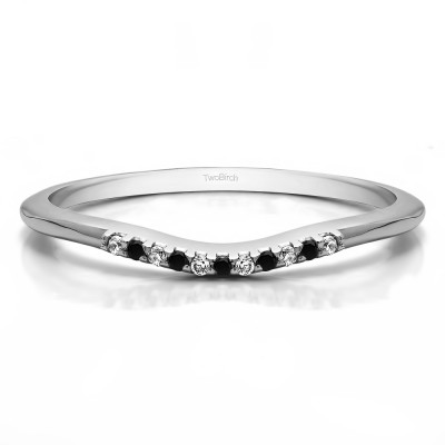 0.06 Ct. Black and White Thin Eleven Stone Shared Prong Curved Ring