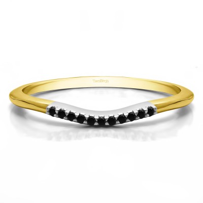 0.06 Ct. Black Thin Eleven Stone Shared Prong Curved Ring in Two Tone Gold