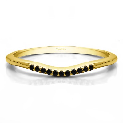 0.06 Ct. Black Thin Eleven Stone Shared Prong Curved Ring in Yellow Gold
