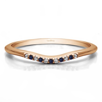 0.06 Ct. Sapphire and Diamond Thin Eleven Stone Shared Prong Curved Ring in Rose Gold