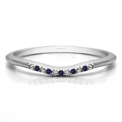 0.06 Ct. Sapphire and Diamond Thin Eleven Stone Shared Prong Curved Ring