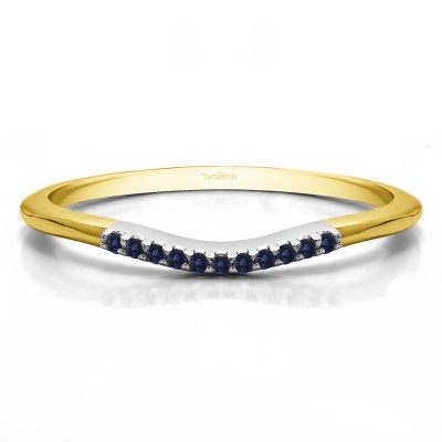 0.06 Ct. Sapphire Thin Eleven Stone Shared Prong Curved Ring in Two Tone Gold