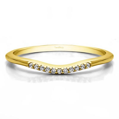 0.06 Ct. Thin Eleven Stone Shared Prong Curved Ring in Yellow Gold