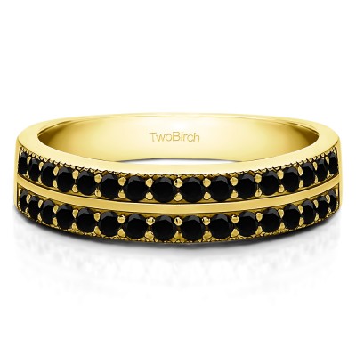 0.48 Carat Black Double Row Channel Fishtail Set Wedding Band    in Yellow Gold