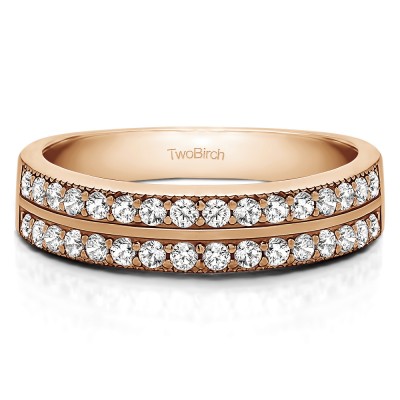 0.48 Carat Double Row Channel Fishtail Set Wedding Band    in Rose Gold