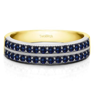 0.48 Carat Sapphire Double Row Channel Fishtail Set Wedding Band    in Two Tone Gold