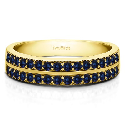 0.48 Carat Sapphire Double Row Channel Fishtail Set Wedding Band    in Yellow Gold